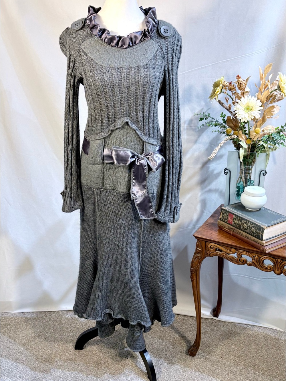 ☀️Vintage Grifflin Paris Mohair Wool Mixed Media Handkerchief Knit Dress L🧡 - Picture 2 of 14